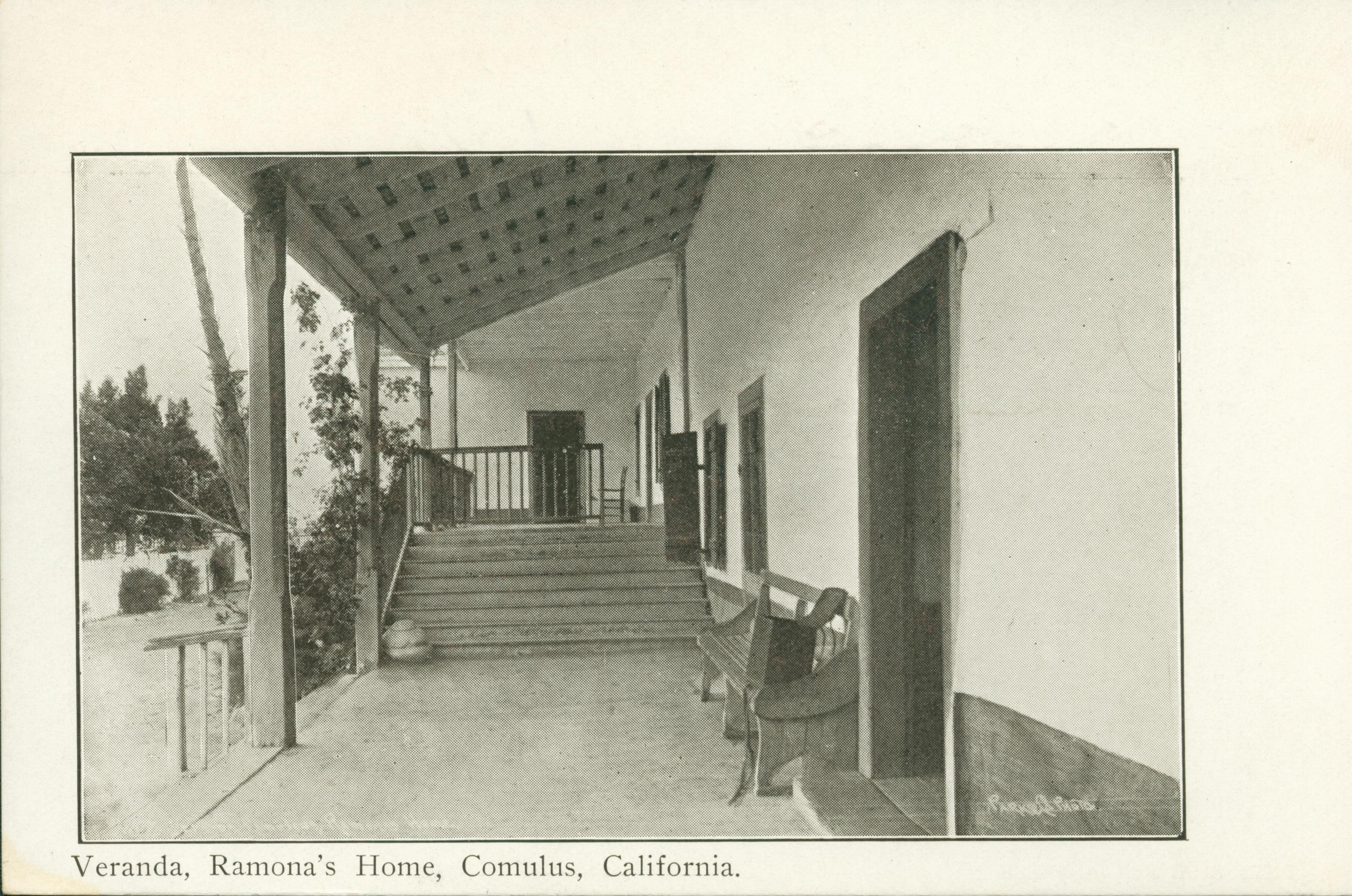 Shows the veranda of the Camulos Rancho